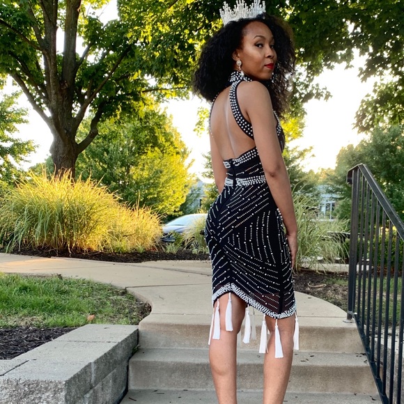 Beaded Pearl and Rhinestone Bandage Dress - Picture 8 of 14